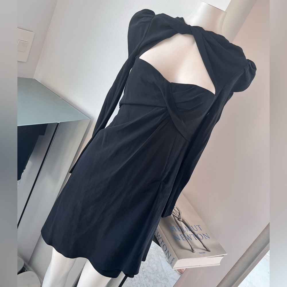 Carven Cutout Neckline 100% Silk Little Black Dress 38 (like US 4) #emilyinparis - Picture 4 of 6